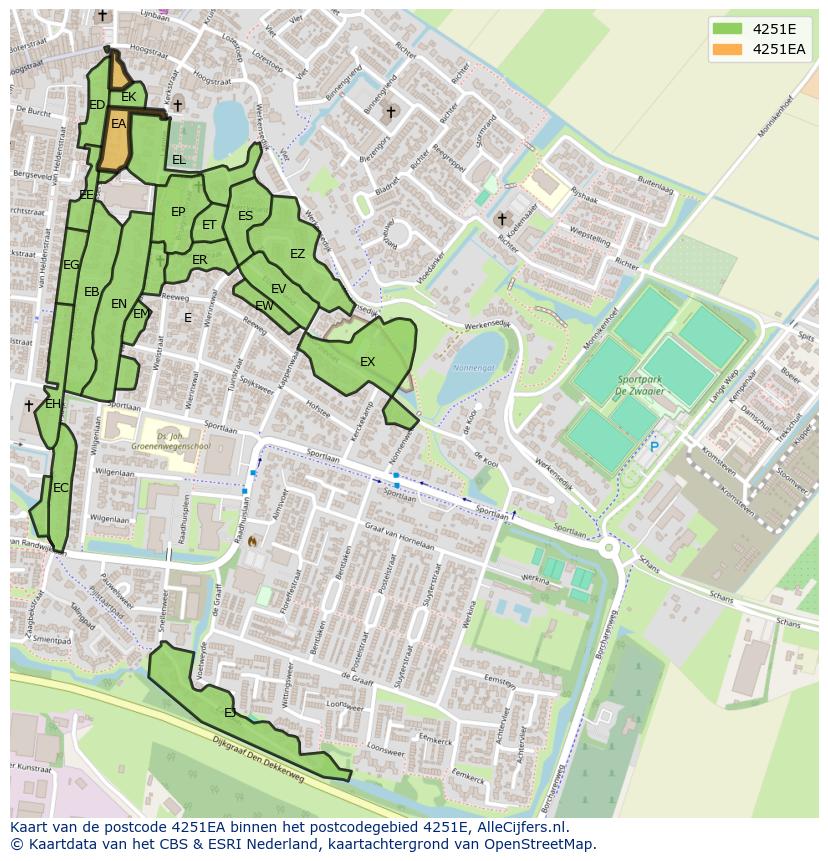 Afbeelding van het postcodegebied 4251 EA op de kaart.
