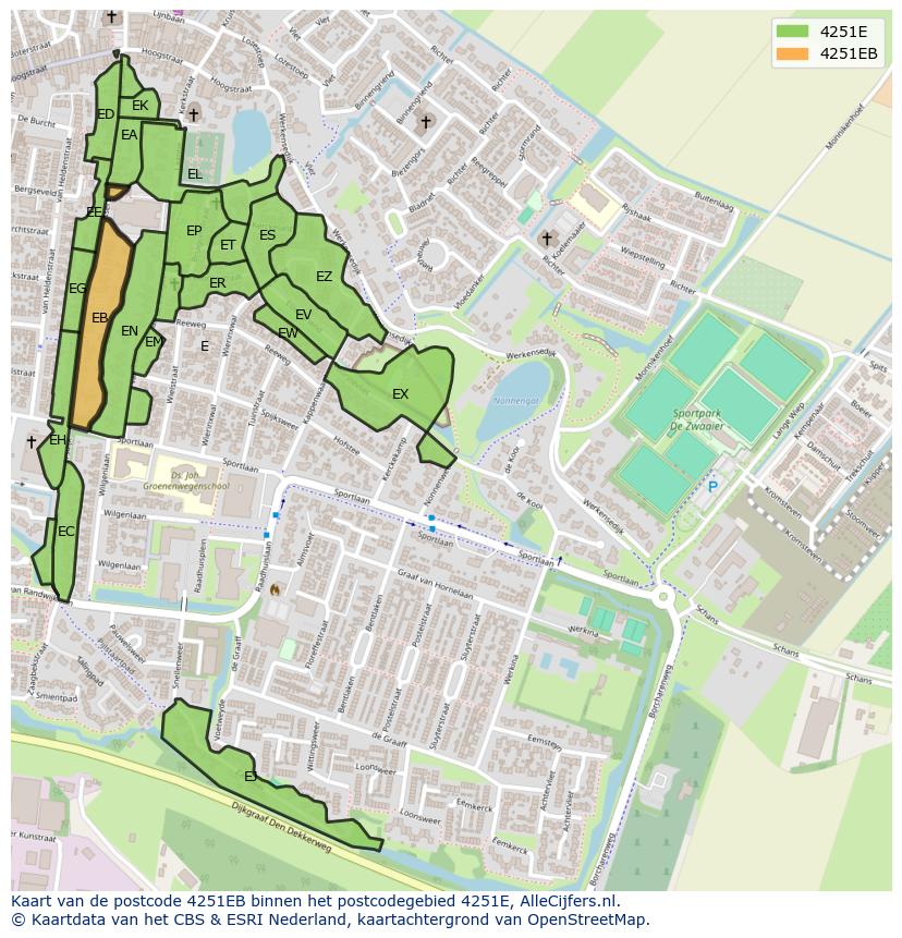 Afbeelding van het postcodegebied 4251 EB op de kaart.