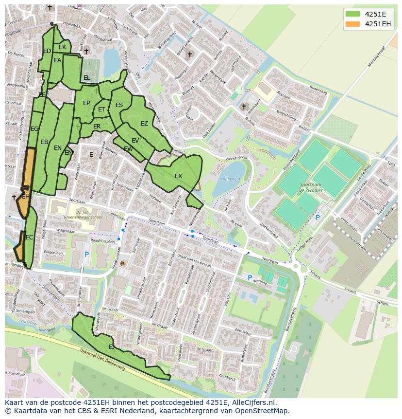 Afbeelding van het postcodegebied 4251 EH op de kaart.