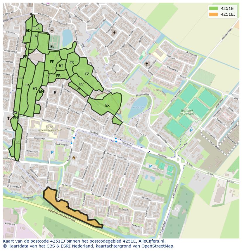 Afbeelding van het postcodegebied 4251 EJ op de kaart.