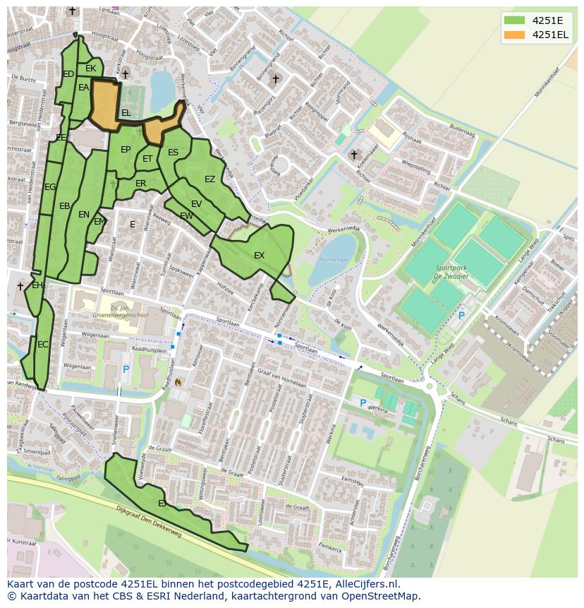Afbeelding van het postcodegebied 4251 EL op de kaart.