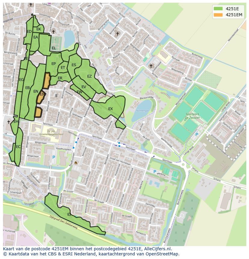 Afbeelding van het postcodegebied 4251 EM op de kaart.