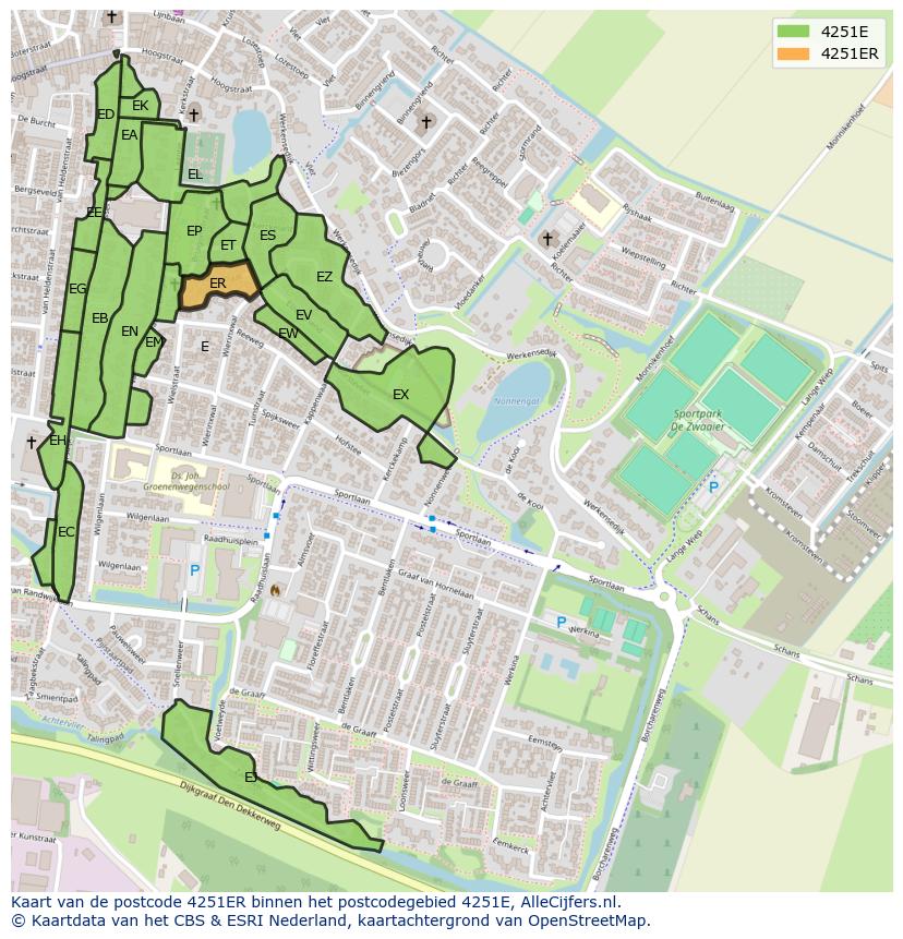 Afbeelding van het postcodegebied 4251 ER op de kaart.
