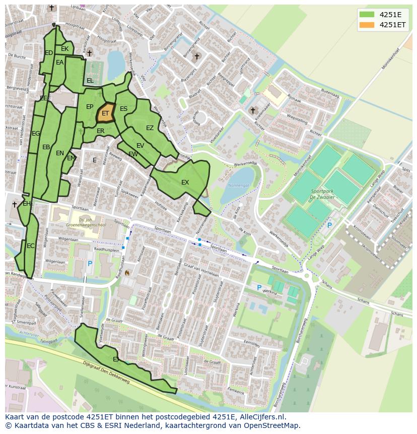 Afbeelding van het postcodegebied 4251 ET op de kaart.