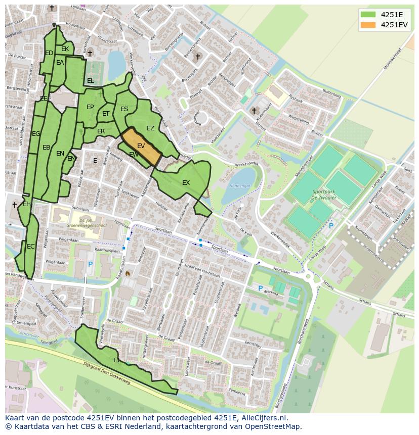 Afbeelding van het postcodegebied 4251 EV op de kaart.