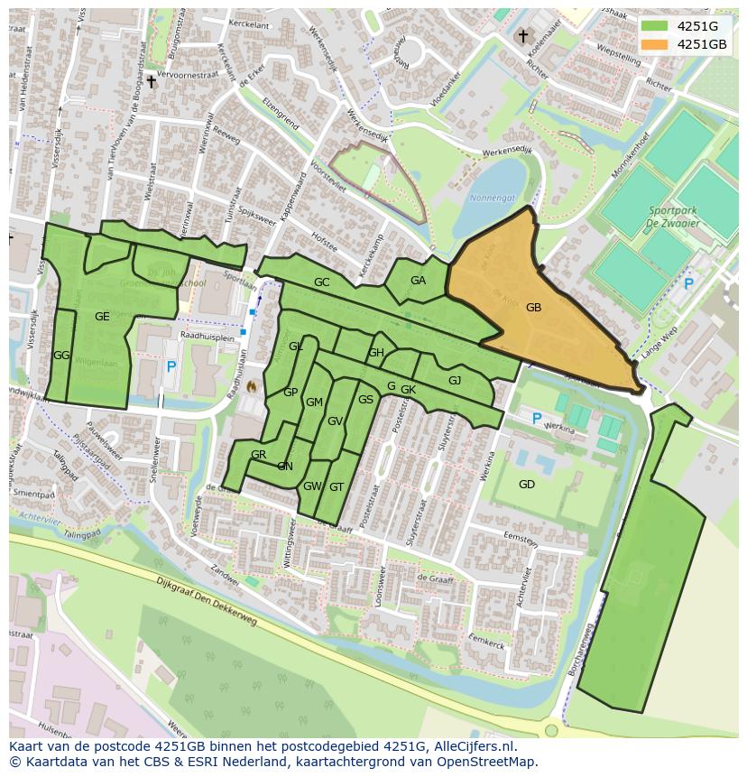 Afbeelding van het postcodegebied 4251 GB op de kaart.