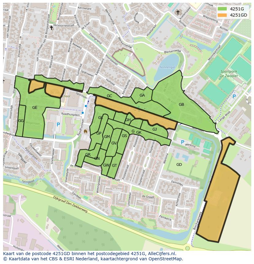 Afbeelding van het postcodegebied 4251 GD op de kaart.