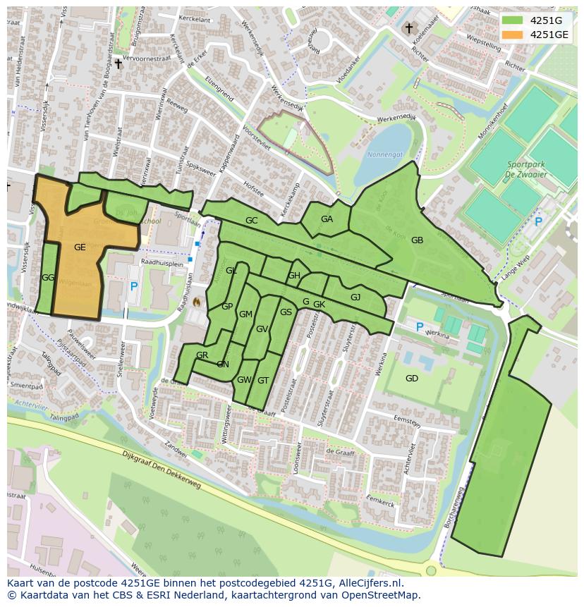Afbeelding van het postcodegebied 4251 GE op de kaart.
