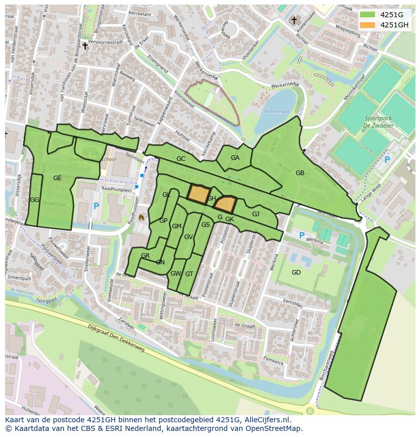 Afbeelding van het postcodegebied 4251 GH op de kaart.