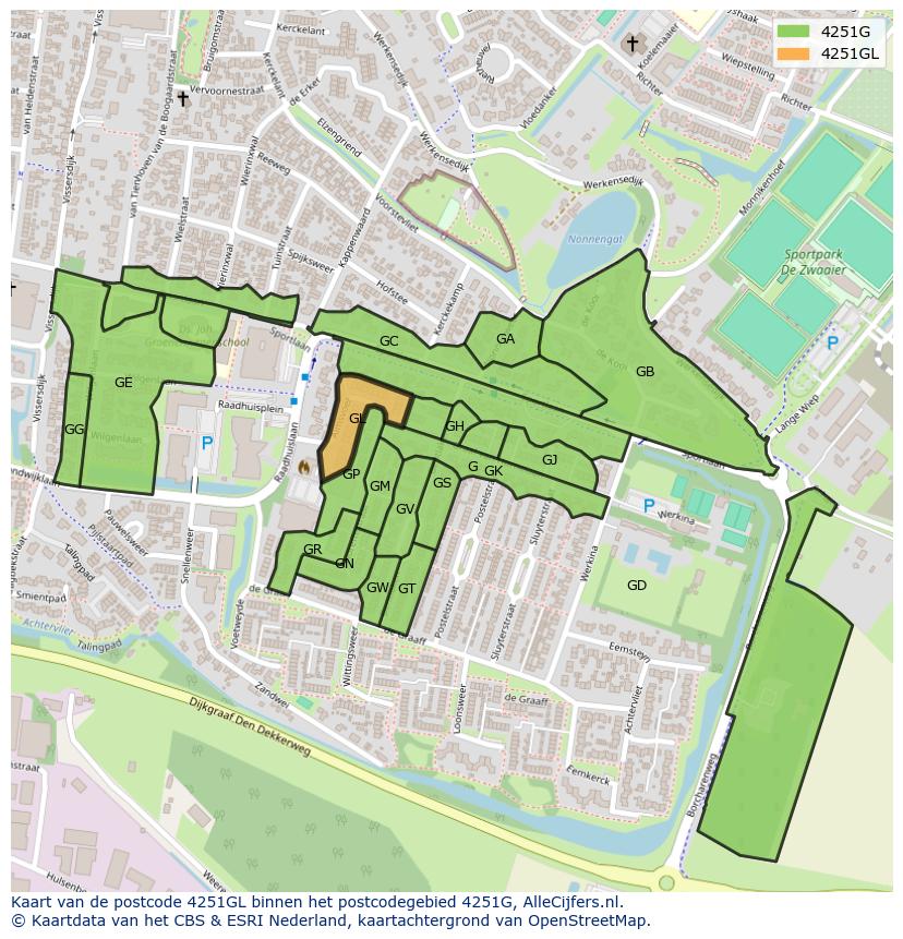 Afbeelding van het postcodegebied 4251 GL op de kaart.