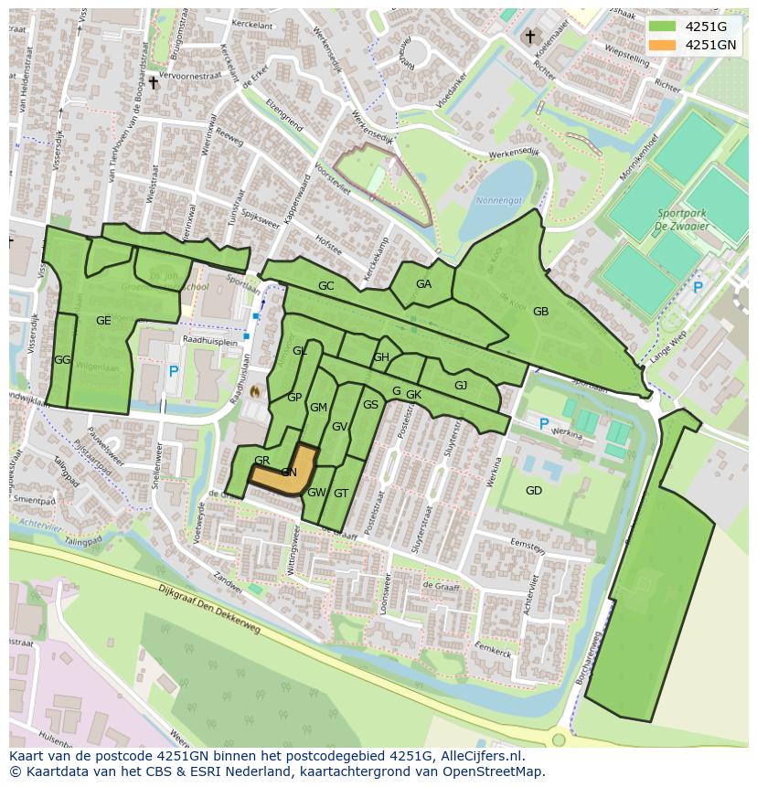 Afbeelding van het postcodegebied 4251 GN op de kaart.