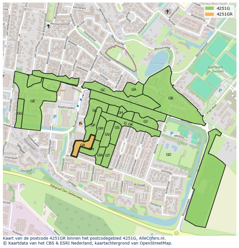 Afbeelding van het postcodegebied 4251 GR op de kaart.