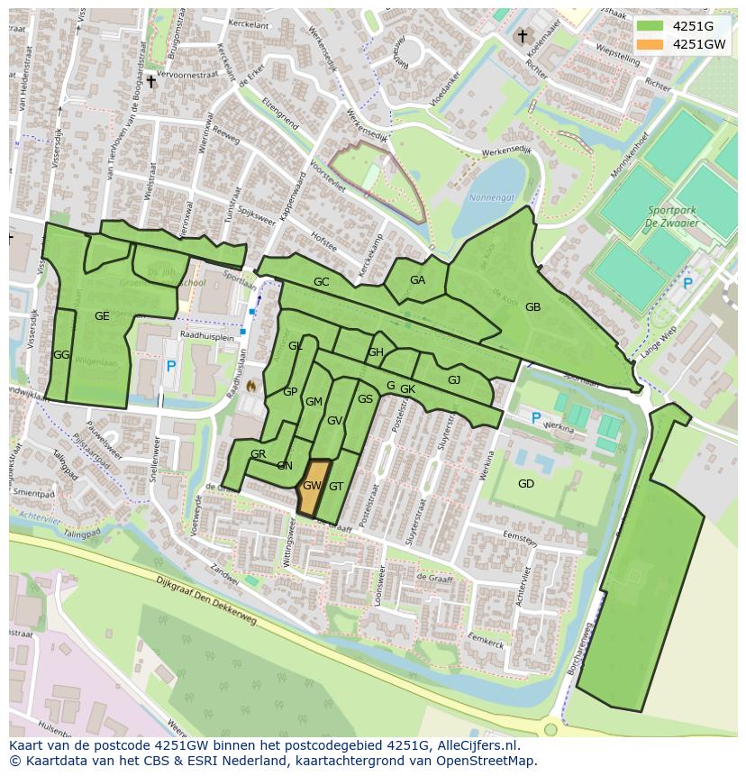 Afbeelding van het postcodegebied 4251 GW op de kaart.