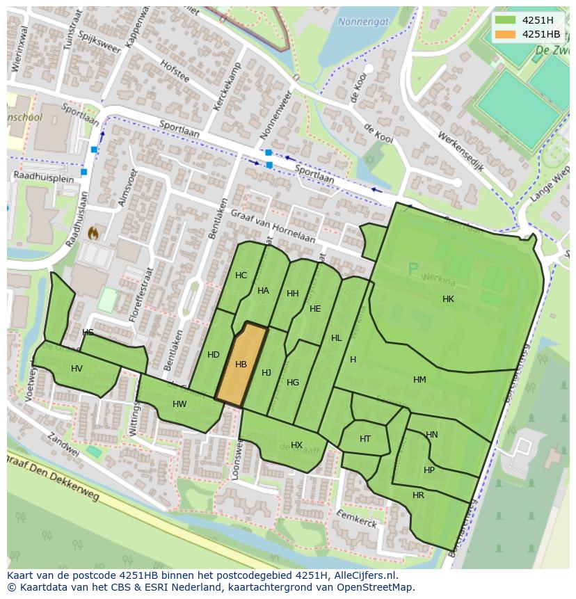 Afbeelding van het postcodegebied 4251 HB op de kaart.