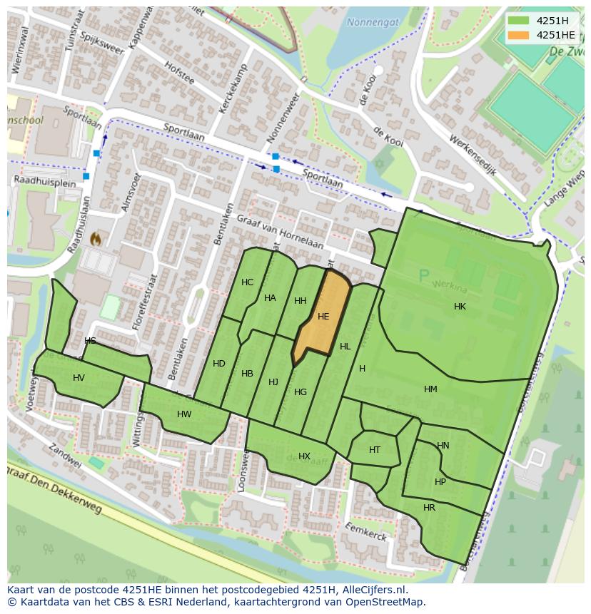 Afbeelding van het postcodegebied 4251 HE op de kaart.