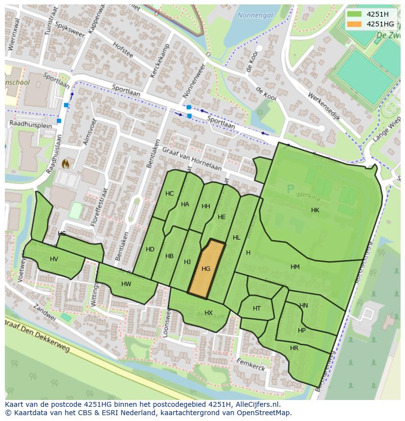 Afbeelding van het postcodegebied 4251 HG op de kaart.