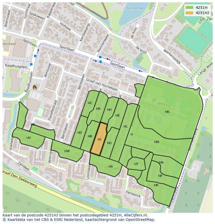 Afbeelding van het postcodegebied 4251 HJ op de kaart.