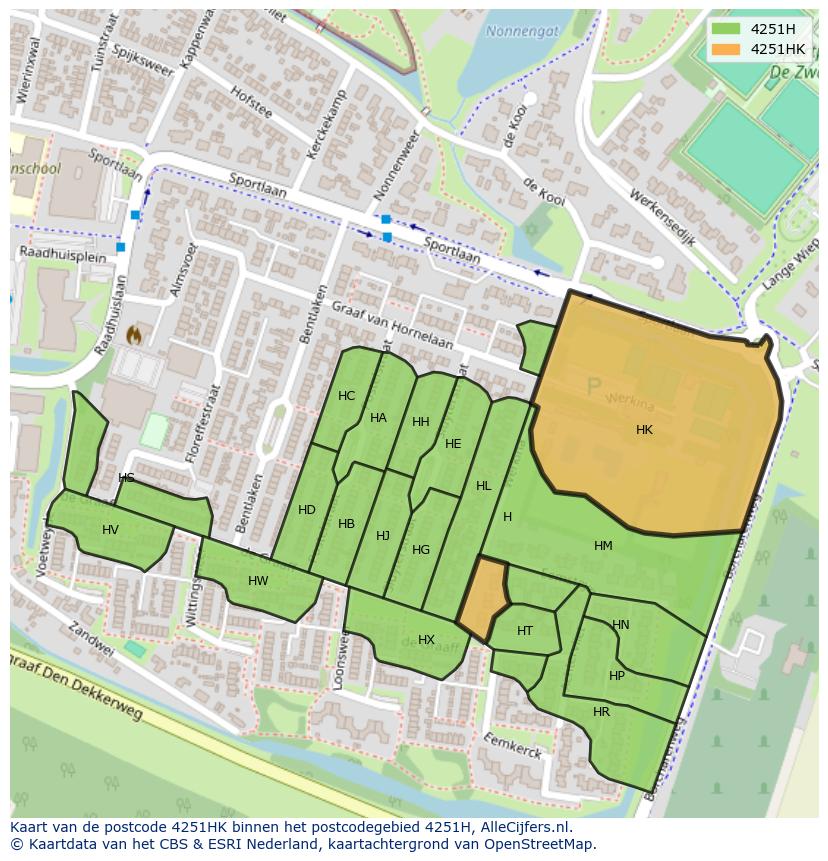 Afbeelding van het postcodegebied 4251 HK op de kaart.