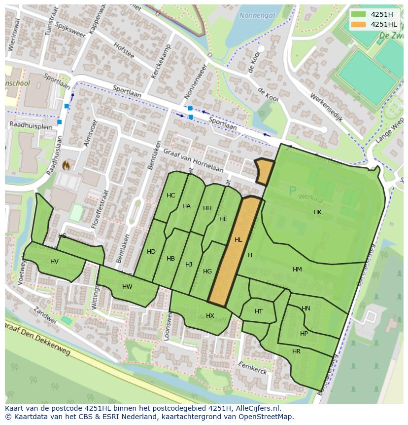 Afbeelding van het postcodegebied 4251 HL op de kaart.