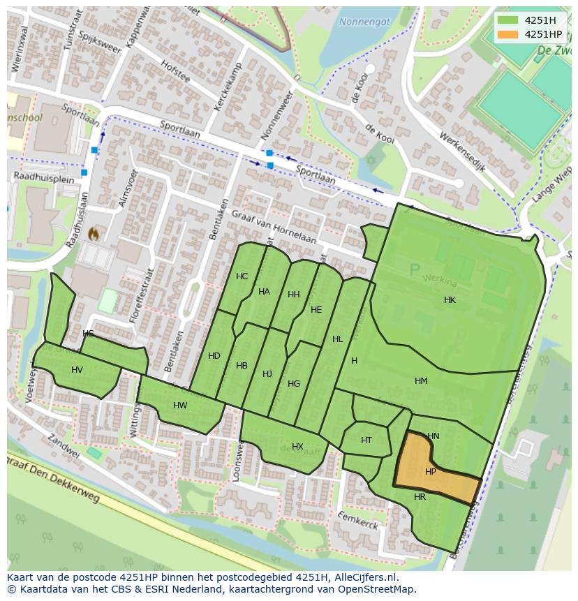 Afbeelding van het postcodegebied 4251 HP op de kaart.