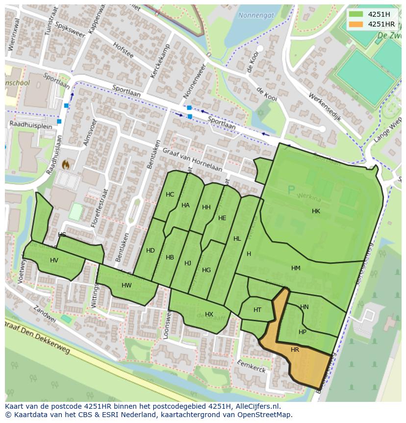 Afbeelding van het postcodegebied 4251 HR op de kaart.
