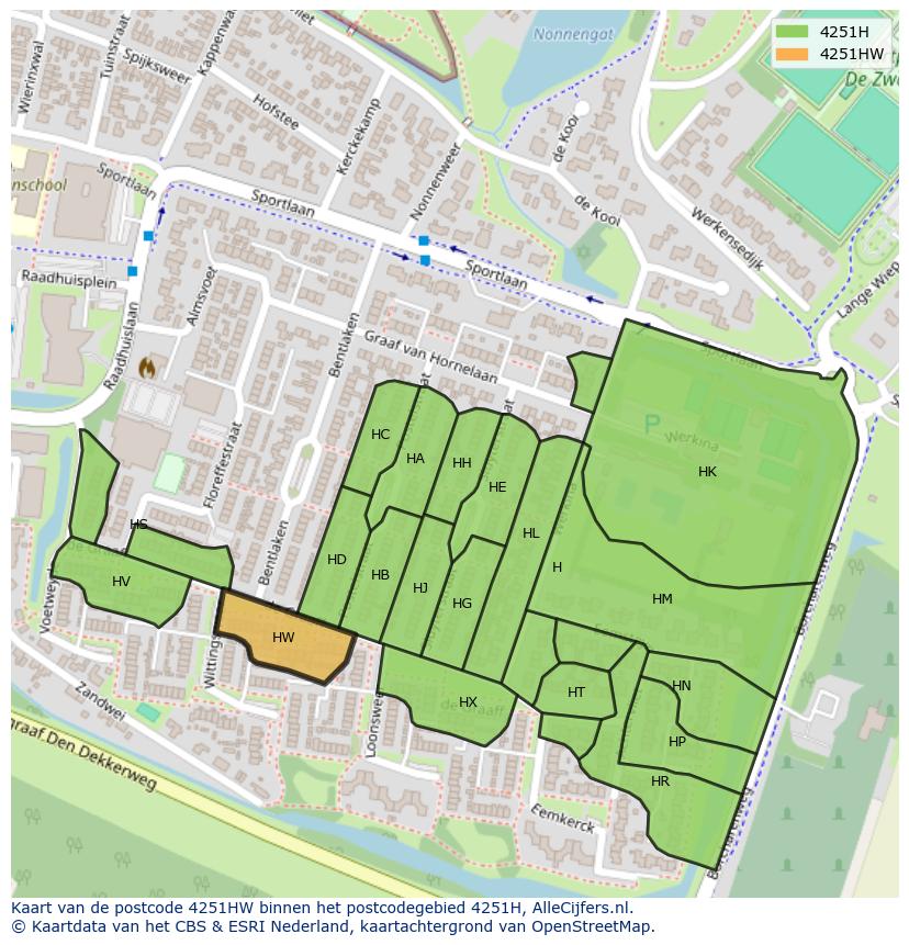 Afbeelding van het postcodegebied 4251 HW op de kaart.