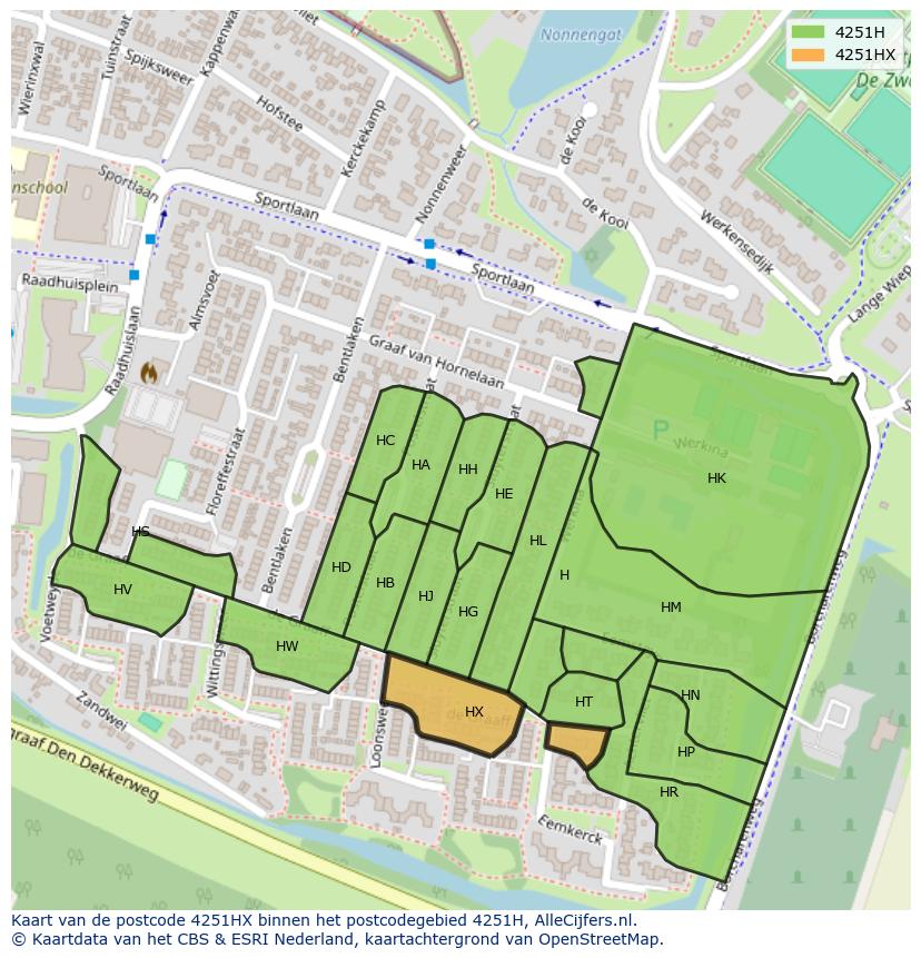 Afbeelding van het postcodegebied 4251 HX op de kaart.