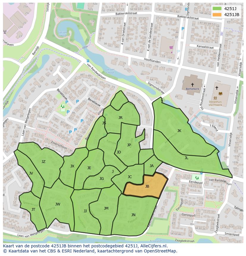 Afbeelding van het postcodegebied 4251 JB op de kaart.