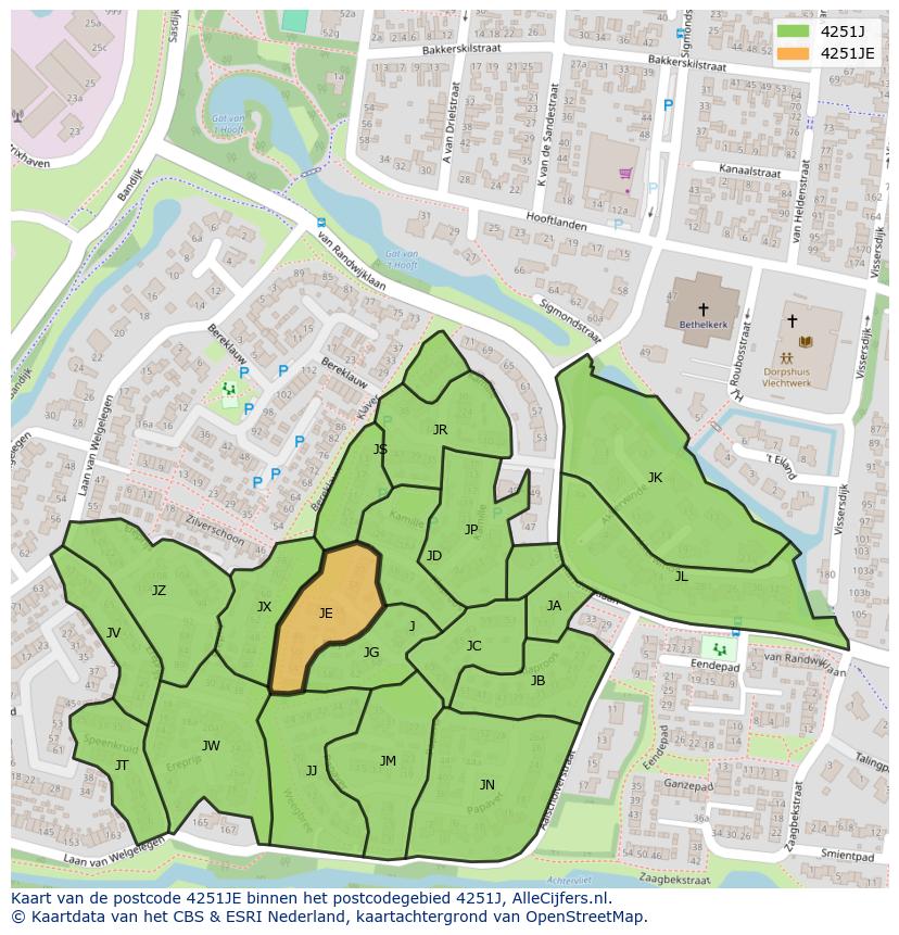 Afbeelding van het postcodegebied 4251 JE op de kaart.