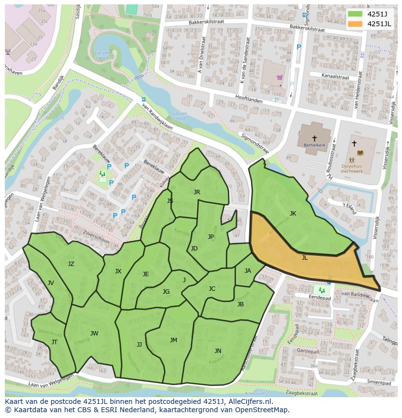 Afbeelding van het postcodegebied 4251 JL op de kaart.