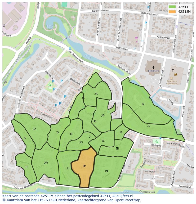 Afbeelding van het postcodegebied 4251 JM op de kaart.