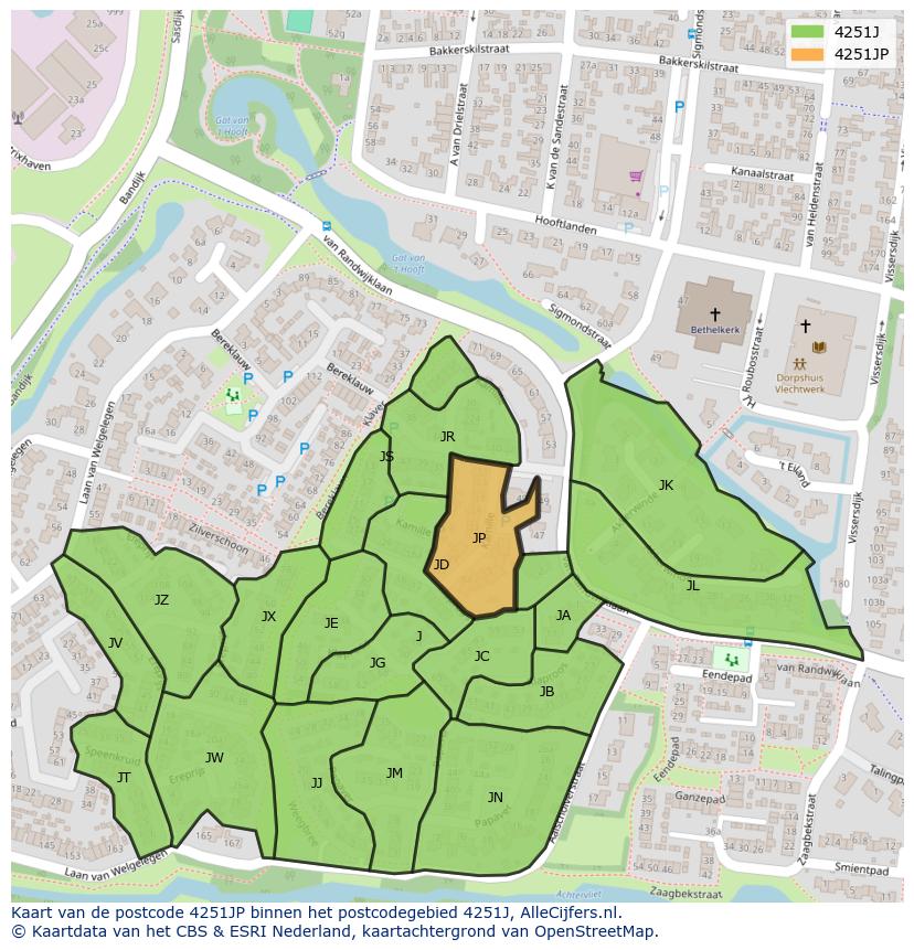 Afbeelding van het postcodegebied 4251 JP op de kaart.
