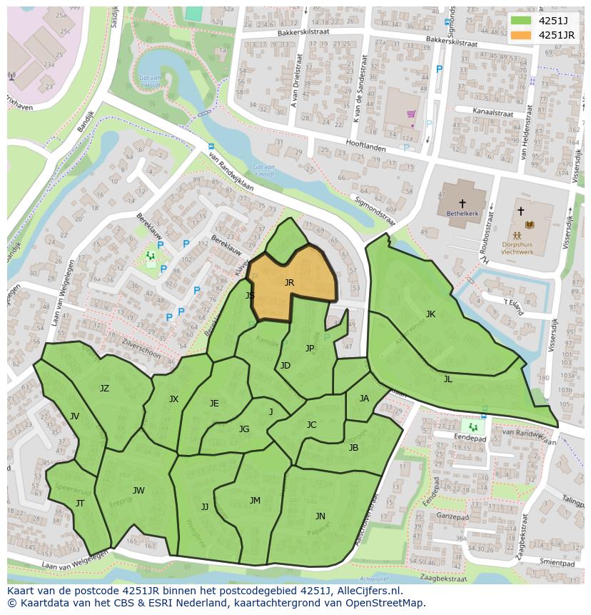 Afbeelding van het postcodegebied 4251 JR op de kaart.