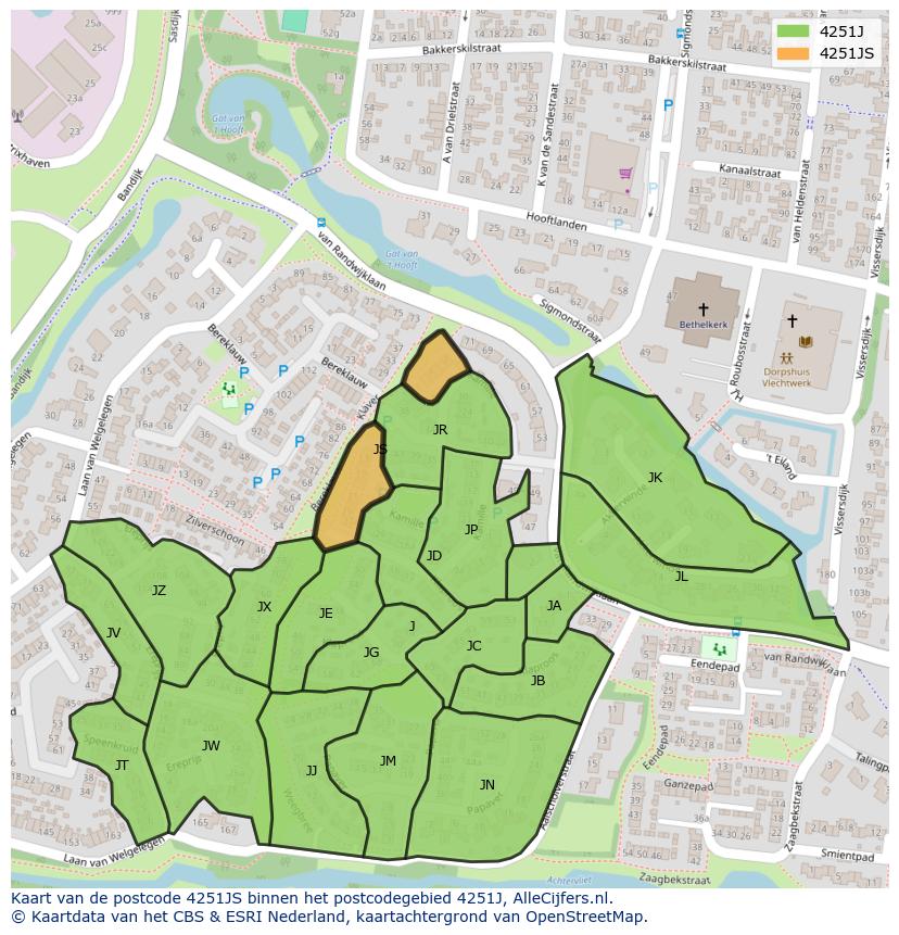 Afbeelding van het postcodegebied 4251 JS op de kaart.