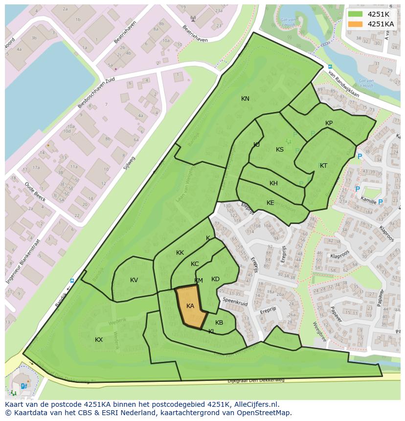 Afbeelding van het postcodegebied 4251 KA op de kaart.