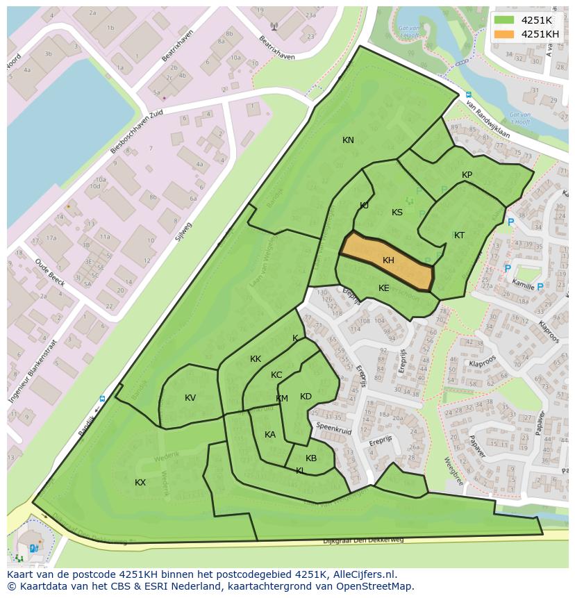 Afbeelding van het postcodegebied 4251 KH op de kaart.