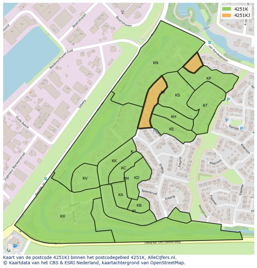 Afbeelding van het postcodegebied 4251 KJ op de kaart.