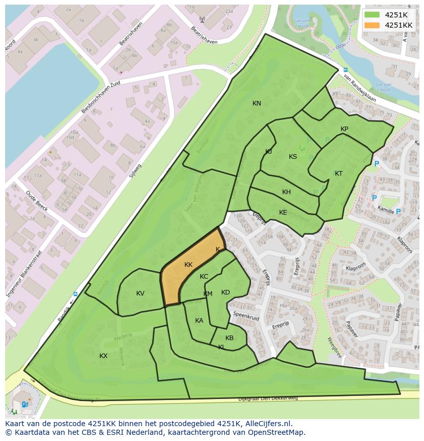 Afbeelding van het postcodegebied 4251 KK op de kaart.