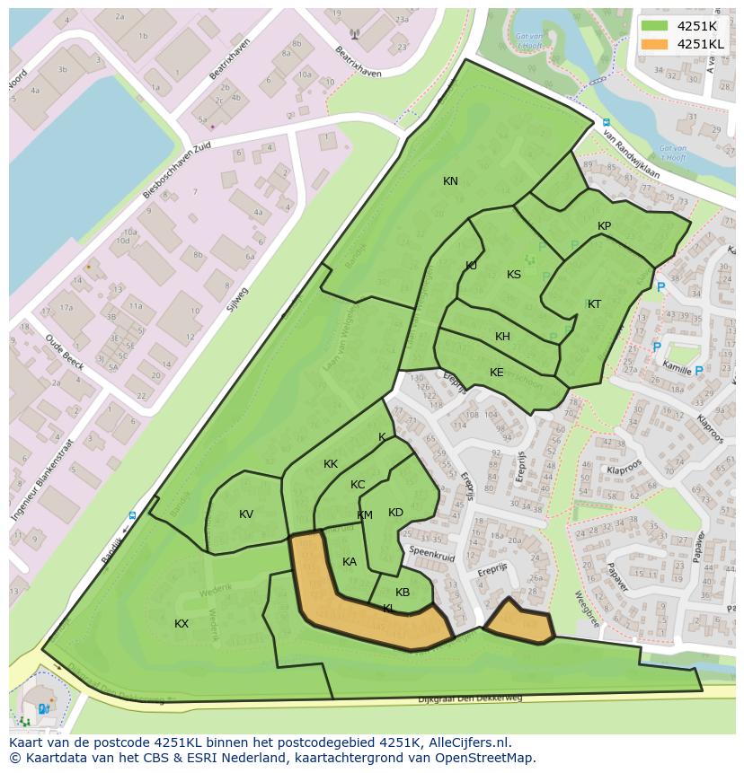 Afbeelding van het postcodegebied 4251 KL op de kaart.