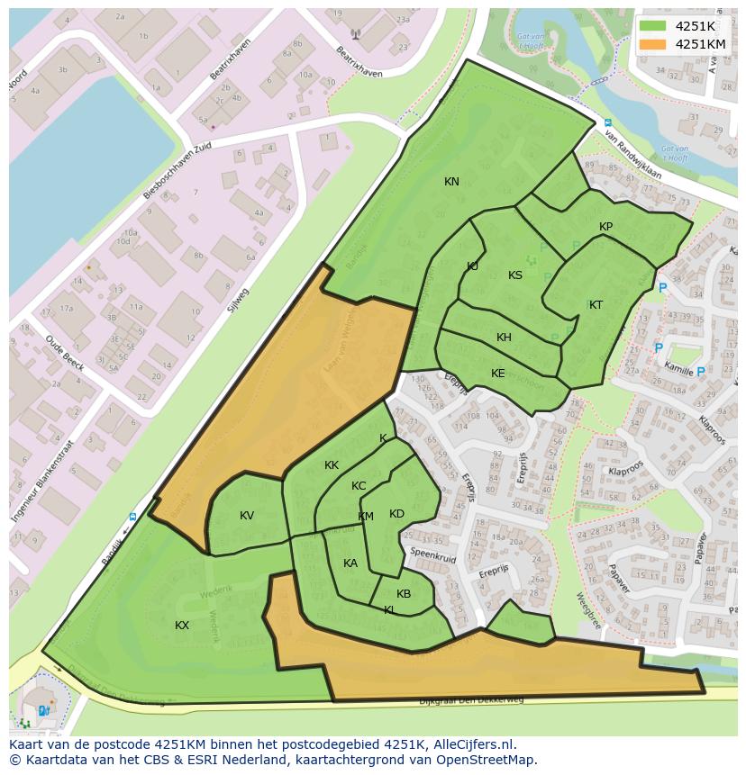 Afbeelding van het postcodegebied 4251 KM op de kaart.