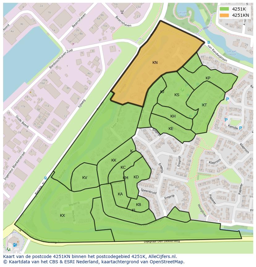 Afbeelding van het postcodegebied 4251 KN op de kaart.