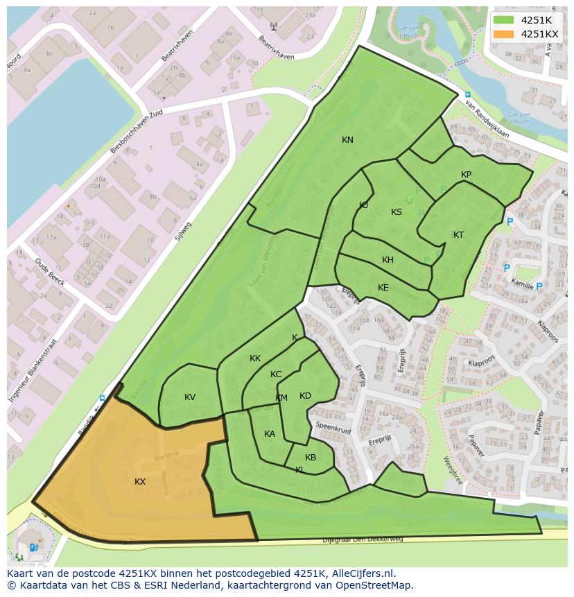 Afbeelding van het postcodegebied 4251 KX op de kaart.