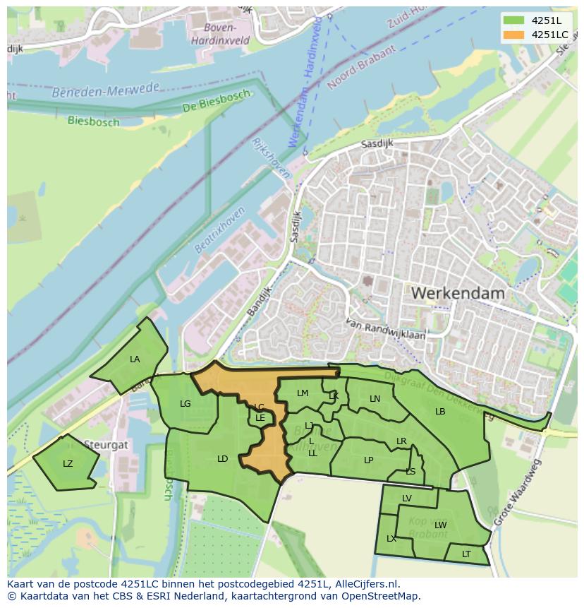 Afbeelding van het postcodegebied 4251 LC op de kaart.
