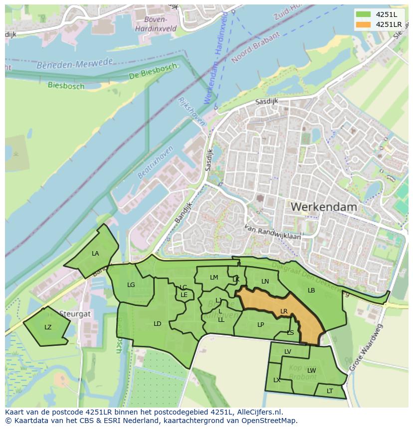 Afbeelding van het postcodegebied 4251 LR op de kaart.