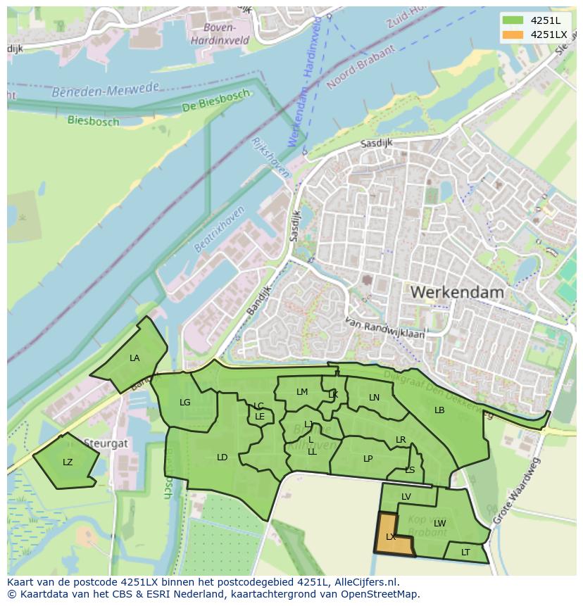 Afbeelding van het postcodegebied 4251 LX op de kaart.