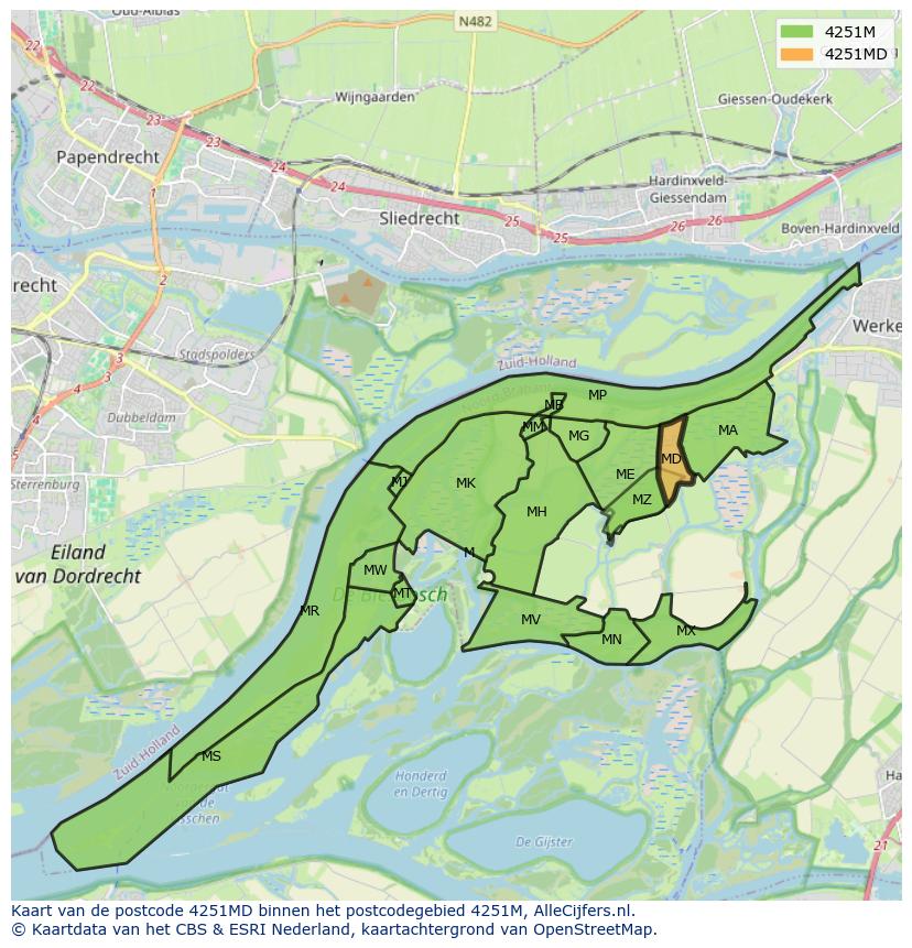 Afbeelding van het postcodegebied 4251 MD op de kaart.