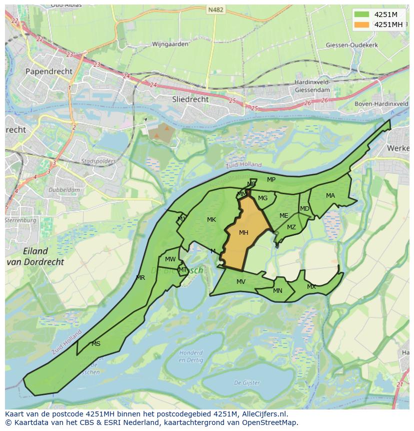 Afbeelding van het postcodegebied 4251 MH op de kaart.