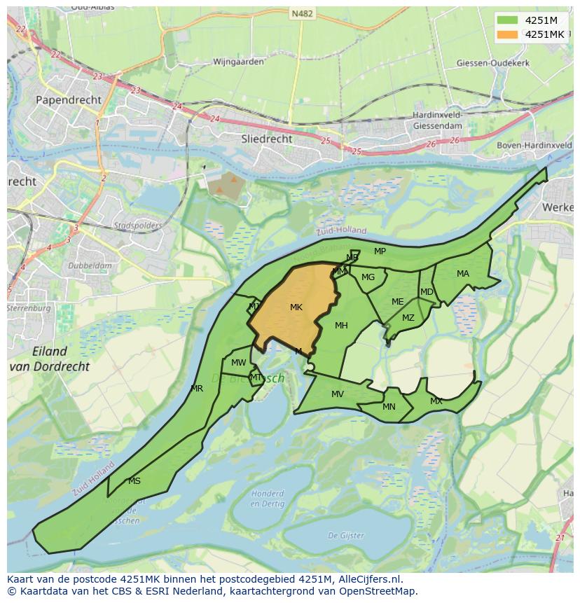Afbeelding van het postcodegebied 4251 MK op de kaart.