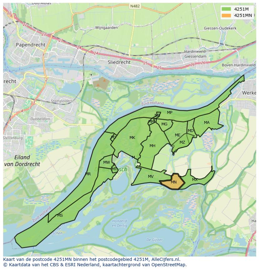 Afbeelding van het postcodegebied 4251 MN op de kaart.