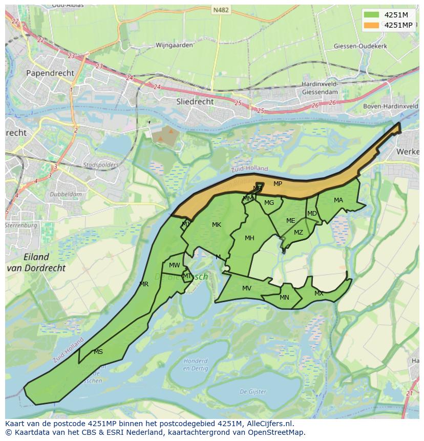 Afbeelding van het postcodegebied 4251 MP op de kaart.